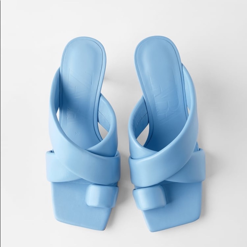 Zara Light Blue Crisscross Slide Sandals